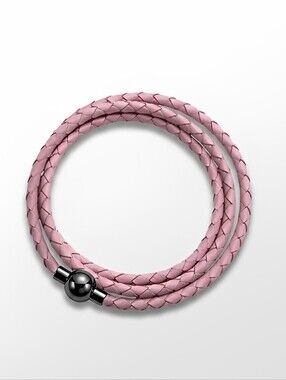Linx Triple Wrap Pink Leather Braided Bracelet with Black Magnetic Clasp